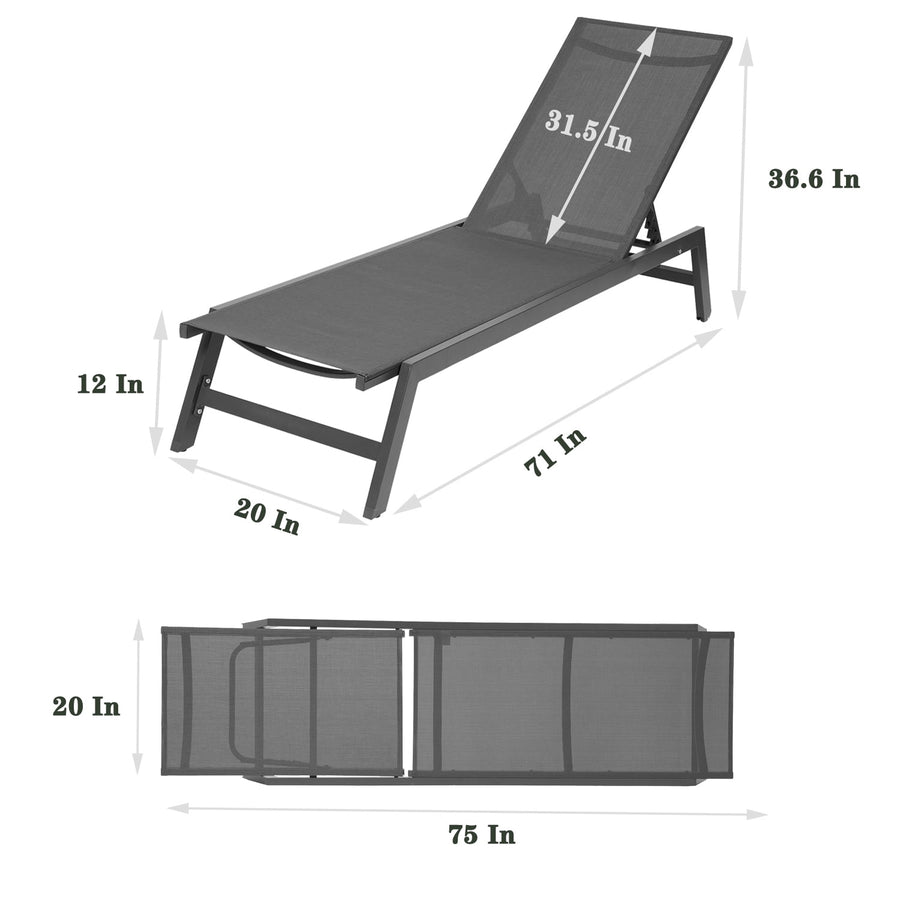 Seizeen Outdoor Chaise Lounge, Patio Lounge Chair with Wheels All Weather, Five-Position Adjustable Lounge Chair for Poolside Deck Porch Backyard, Gray Aluminum Frame Outdoor Furniture