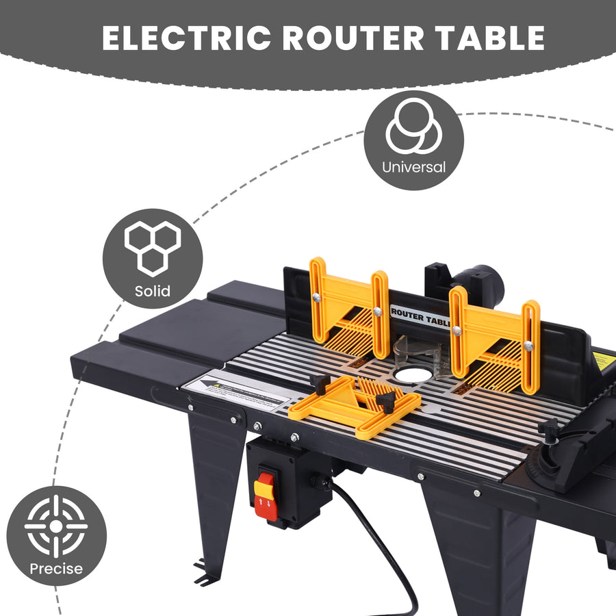 Electric Router Table Adjustable, Woodworking Router Table for Precision Cutting, 34’’ Compact Craftsman Table w/Heavy-Duty Construction
