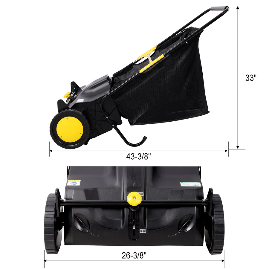 21-Inch Hand Push Lawn Sweeper, Leaf & Grass Collector with 3.5 Cu.Ft Hopper Bag, Adjustable Brush Height, Manual Yard Sweeper for Lawn, Yard & Driveway