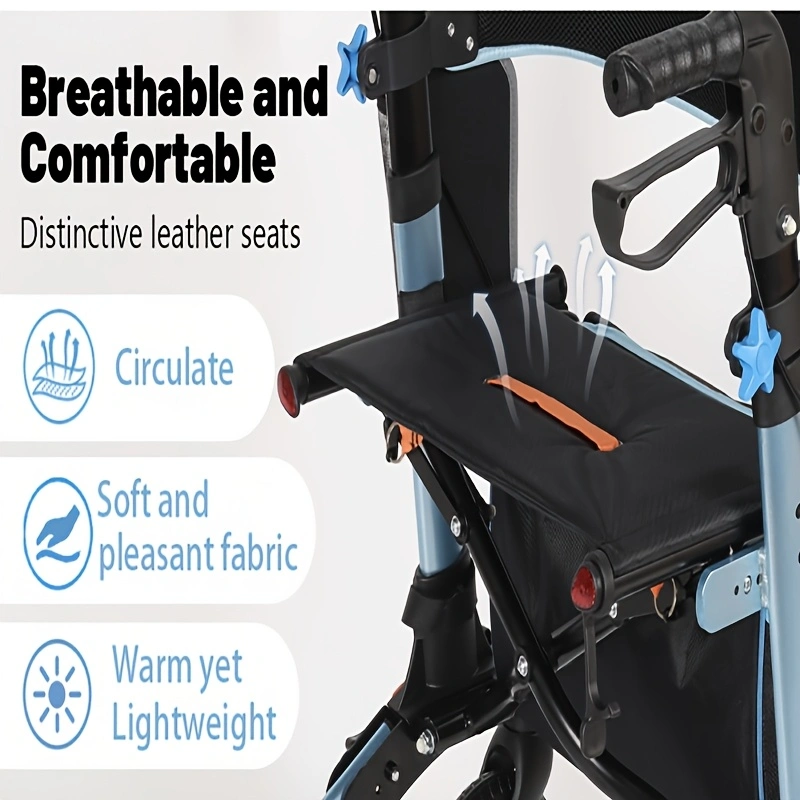 Walkers for Seniors with Seat, Lightweight Folding Aluminum Rolling Rollator Walker, All-Terrain Wheels, Adjustable Height, Dual Hand Brakes, Compact Foldable Mobility Aid for Elderly Adults