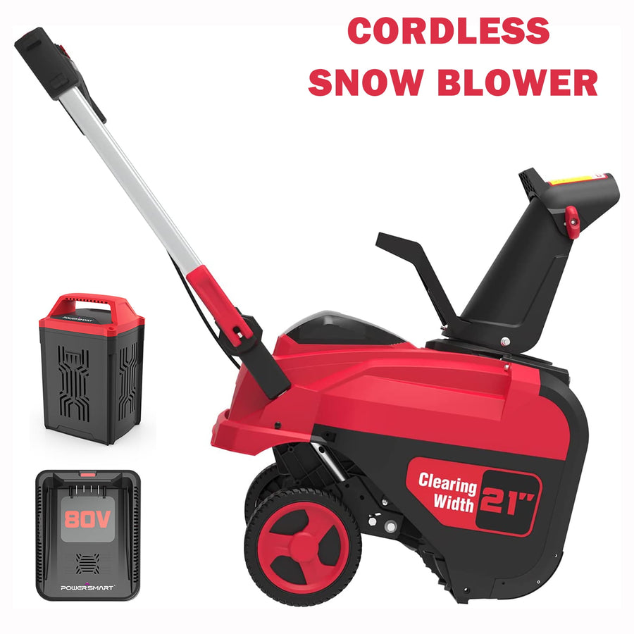 Electric Snow Thrower, 21Inch Battery Powered Snow Blower Foldable, Cordless Snow Thrower Easy Moving with 180o Adjustable Chute, Led Light, Double Start Button