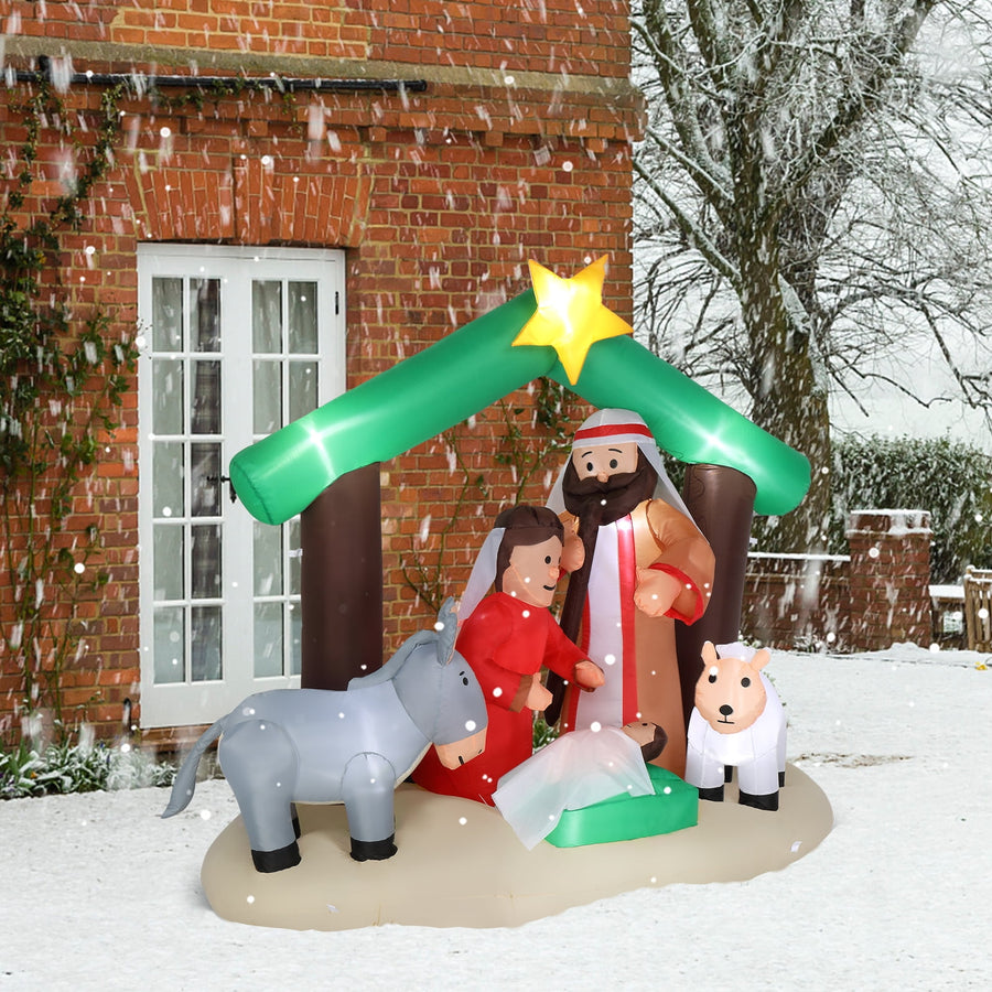 Nativity Inflatable Decoration, Seizeen Outdoor Christmas Decor with 8 Lights, Quick Assembly Pre-lit Xmas Decoration Inflatables for Door Yard Patio Party, 7FT