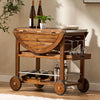 Seizeen Outdoor Bar on Wheels, Patio Bar Cart All Wood Indoor Bar Table, Mobile Bar Cart with Wine Rack and Removable Storage Tray, Patio Furniture with Foldable Table