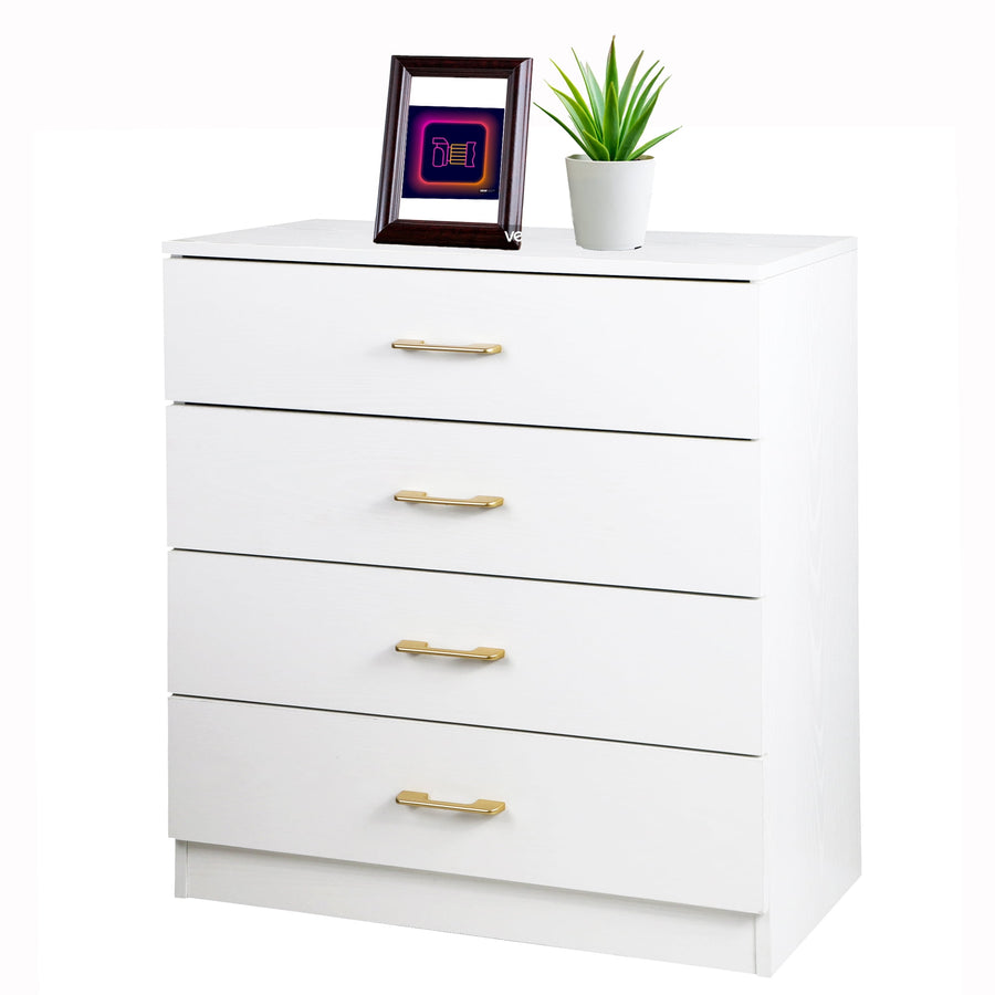 White Dressers for Bedroom, Heavy Duty Wooden 4 Sliding Drawer Chest, White Storage Drawer Cabinet for kids Room, Indoor Storage Furniture for Bedroom Office Closet Entryway Hallway