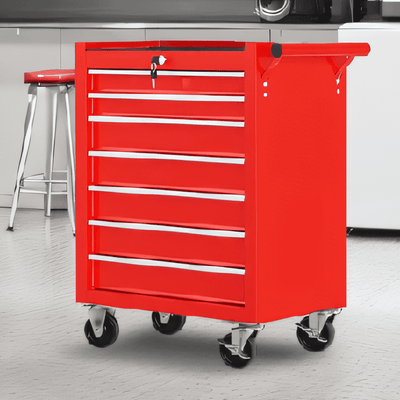 Seizeen Rolling Tool Chest on Wheels, Metal Tool Cart Toolbox Storage Cabinet Organizer W/ 7 Drawers, Red