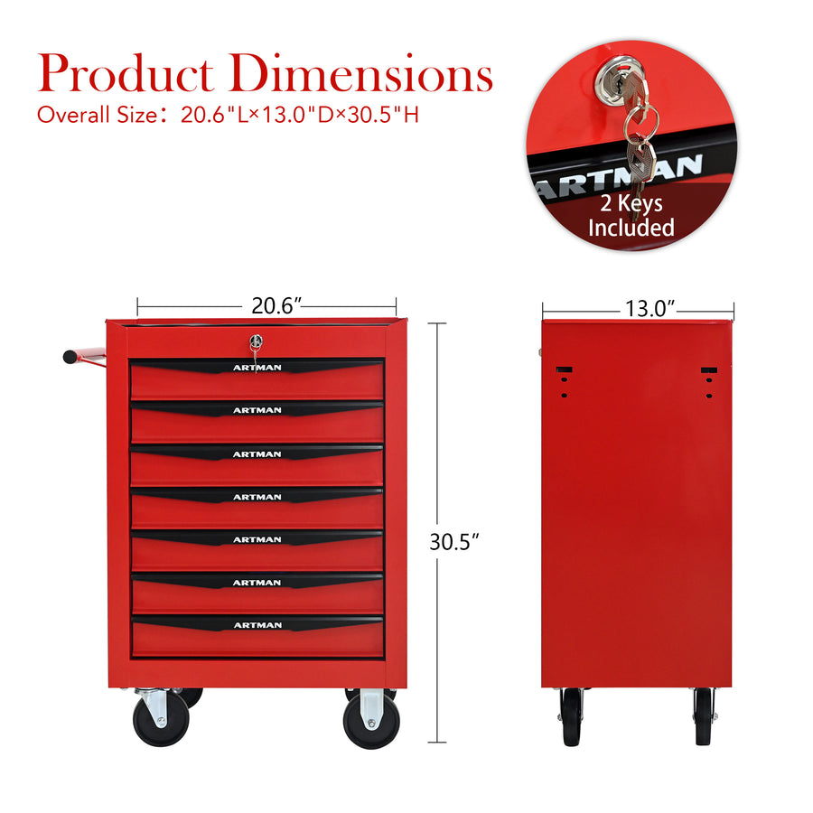 Seizeen NEW Rolling Tool Box 5-Drawers, Metal Tool Chest Garage Storage Cabinet, 30''H Large Tool Organizer on Wheels Lockable, Red