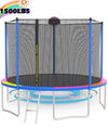 Seizeen 1500LBS Trampoline for Kids - 12FT Outdoor Trampoline with Enclosure&Hoop, All-Weather Steel Trampoline with 5 Heavy-Duty Support & Thickened Spring Pad