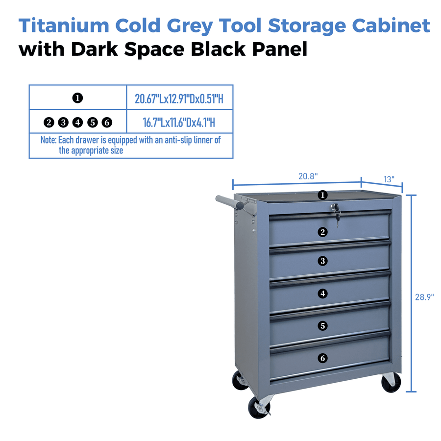 Seizeen Rolling Tool Box, 5-Drawer Tool Chest with Universal Lockable Wheels, Multifunctional Tool Cart Organizer Cabinet