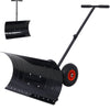 Snow Pusher w/Wheels, Metal Snow Pusher Shovel for Driveway, 29" Angled Blade, 10" Anti-skid Wheels, Cushioned Handle