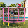 5.5FT Trampoline for Kids - Seizeen Outdoor & Indoor Mini Toddler Trampoline with Enclosure, Basketball Hoop and Ball, Round Small Trampoline, Pink