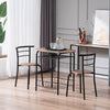 Round Dining Room Set W/ 2 Chairs & 1 Table, Modern Counter Height Dining Set, Steel Frame Home Kitchen Furniture With Brown Finish