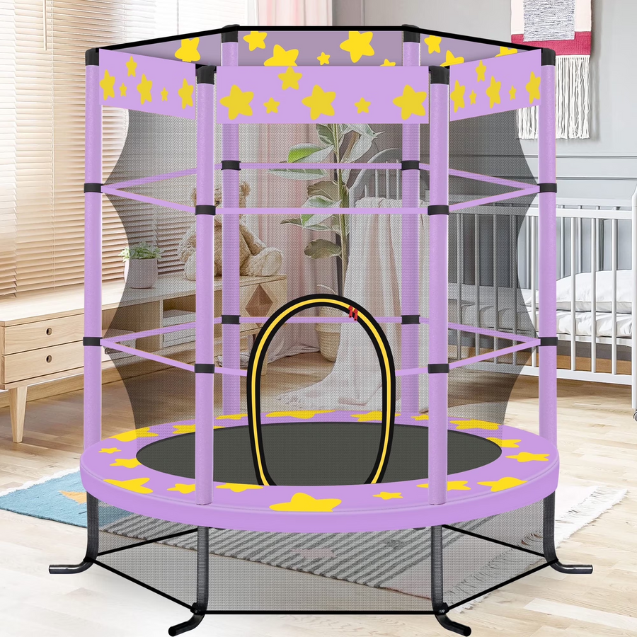 Clearance Kid Trampoline Indoor, Seizeen 4.5FT Toddler Trampoline with Enclosure Net, Mini Outdoor Trampoline with 6 L-Support