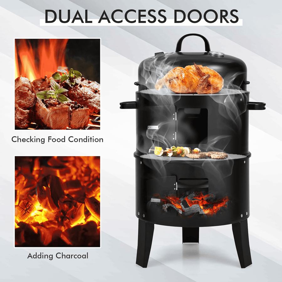 Seizeen 16" Smoker Outdoor 3-in-1 Charcoal Grill, Portable BBQ Grill Fire Pit Combo Double-layer Design
