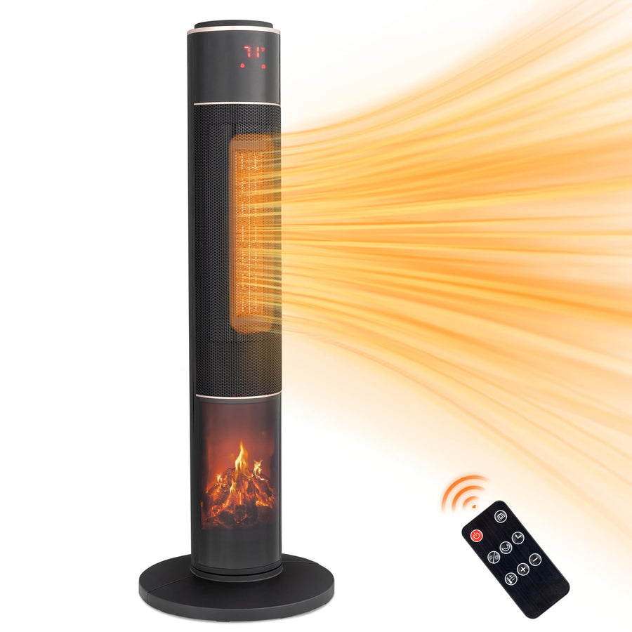 Seizeen Space Heater, Electric Tower Heater w/Remote & 3D Flame, 60¡ãOscillating, LED Display, Indoor Home Room Office Heating, 33''