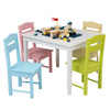 5 Pieces Colorful Kids Table and Chair Set, Seizeen Mini Wood Table Set with 4 Chairs for Kids White Kids' Room Nursery Furniture