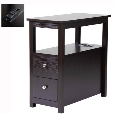 Seizeen Modern Nightstand with 2 Drawers & Charging Station, Espresso