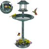 Seizeen Outdoor Bird Bath, Green Garden Birdbaths & Bird Feeder Comb with Solar Light, Base Planter, 3 Tiers Round Bird Bath Garden Decor for Outside Lawn Yard