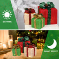 Flocked Gift Box w/Colorful Lights, 3pcs Christmas Ornaments with Berries, Branches, Pine Cones Decor, Lighted Christmas Tree Decorations for Indoor Home