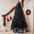 7.5 FT Pre-Lit Black Artificial Christmas Tree with 1350 Branch Tips, 400 LED Lights, Remote Control & 11 Lighting Modes, Hinged Pine Tree for Holiday Home Office Party Decoration