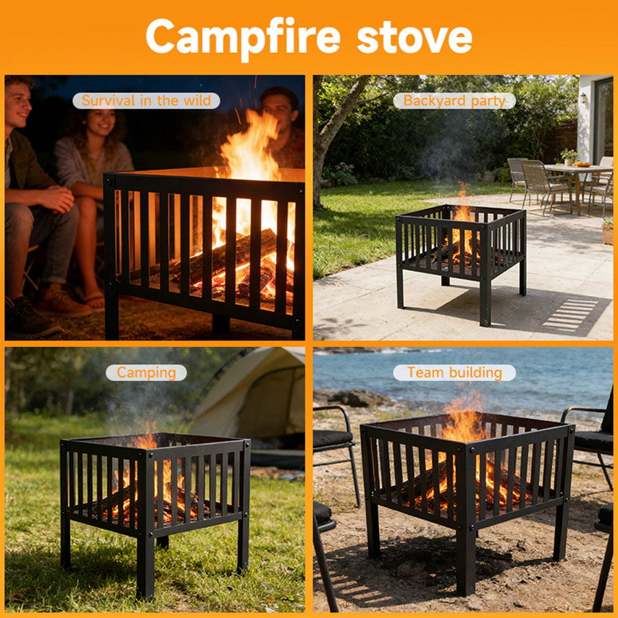 16 Inch Square Fire Pit, Portable Outdoor Wood Burning Firepit with Slatted Steel Panels, Compact Backyard Fireplace Fire Pit Bowl for Patio, Camping, Beach, Garden & Outdoor Gatherings