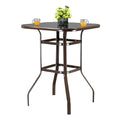 32'' Patio Table, Outdoor High Bar Table with Heavy-duty Frame, Classical Brown Tempered Glass Bistro Table Max Weight 200LBS