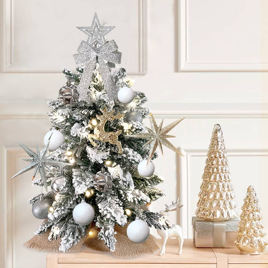 2FT Pre-lit Christmas Tree, Small Lighted Christmas & Halloween Tree, Tabletop Tree Decor with Lights and Rich Ornaments for Kids Room Home Office, Silver