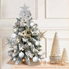 Silver Small Artificial Christmas Tree Pre-lit Tabletop Xmas Tree with Lights and Rich Decorations