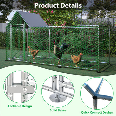 Seizeen 10x3FT Metal Chicken Coop, Chicken Run with Waterproof Cover, Walk-in Poultry Cage Hen House Habitat for Backyard Chickens, Ducks, Rabbits, Silver