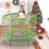 55'' Mini Toddler Trampoline, Small Trampoline for Kids with Enclosure Net, Round Indoor Outdoor Trampoline w/Balls as Gift for Boy & Girl Christmas, Halloween, Birthday Toy, Green