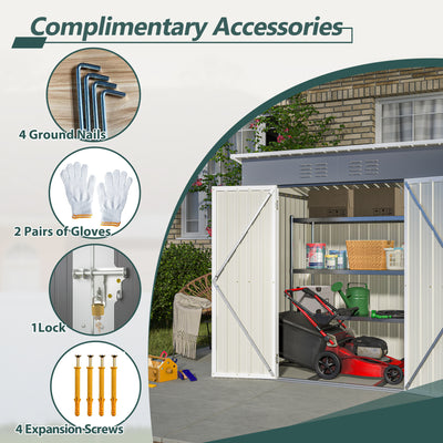 Seizeen 6x4ft Outdoor Storage Shed, Lockable Metal Shed with Base Frame, Patio Galvanized Garden Storage w/Sloped Roof, Walk-In Design, Vents