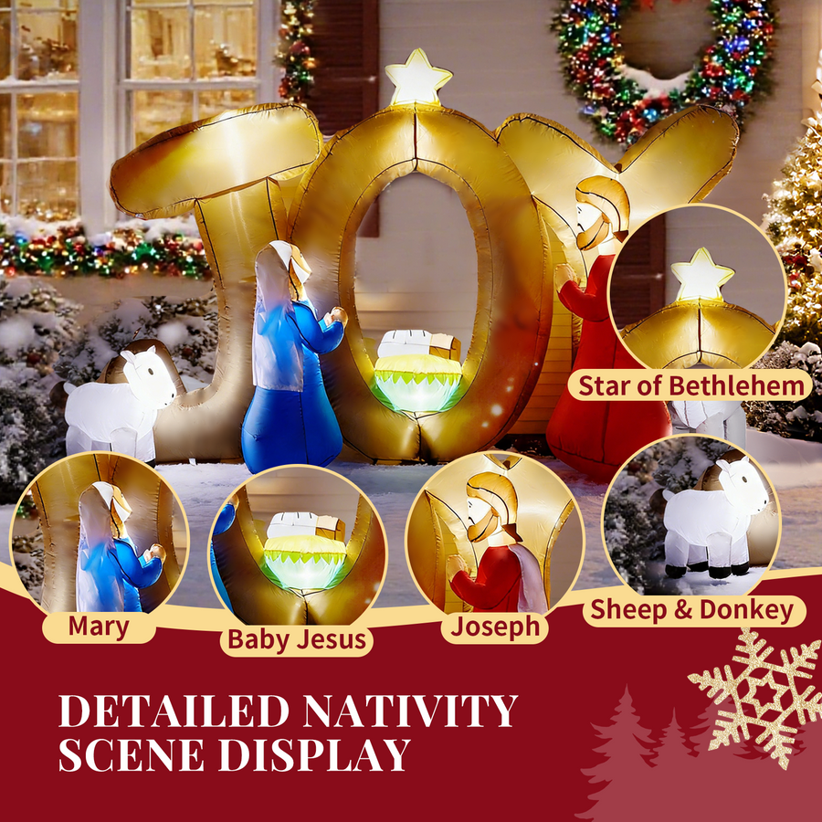 Christmas Inflatables Outdoor Decoration, Seizeen Inflatable Nativity Scene with Lights, Quick Assembly Patio Yard Party Pre-lit Xmas Decoration, 7.5FT