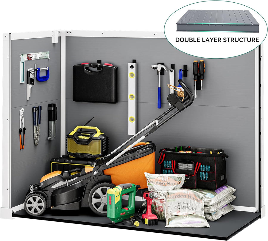 Seizeen Shed and Outdoor Storage, 41 Cu.Ft Small Outdoor Resin Shed with 3 Doors & Floor, 306GAL Deck Box Waterproof Plastic Tool Storage Shed for Cushion Lawn Mower Garbage Cans