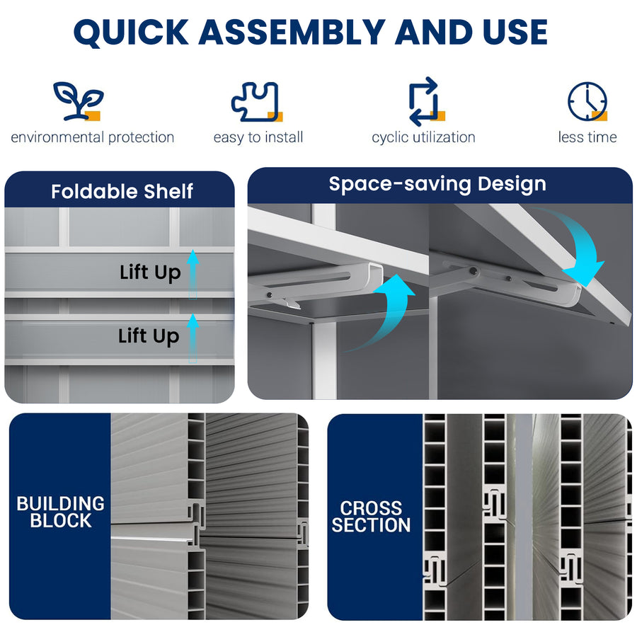 Shed, 4.4x2.2FT Outdoor Storage Shed, Patio Tool Storage Cabinet with 2-layer Foldable Shelf, Lockable Plastic Resin Shed with Floor for Garden Pool