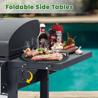 Seizeen 34200BTU 4-Burner Propane Gas Grill, Outdoor BBQ Grill on Wheels, Portable Grill Stainless Steel for Camping Patio RV Party, Foldable Side Table, Hanging Basket