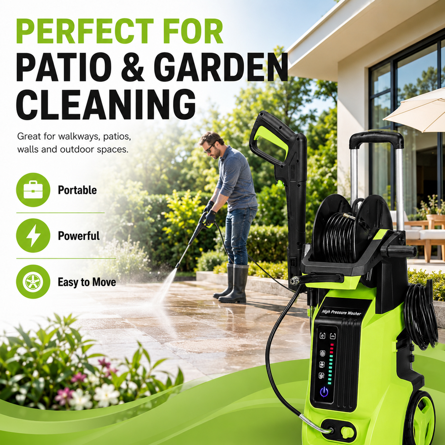 3800PSI Pressure Washer for Outdoor, Seizeen 1800W 110V Electric Power Washer, Multipurpose Cleaner Machine w/ 19.7ft Hose & 4 Nozzles, Foam Cannon, House Garden Deck Use