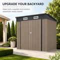 6x4ft Shed Outdoor Storage, All-weather Metal Garden Shed W/Floor, Galvanized Steel Tool Storage Shed, Double Lockable Doors, Brown