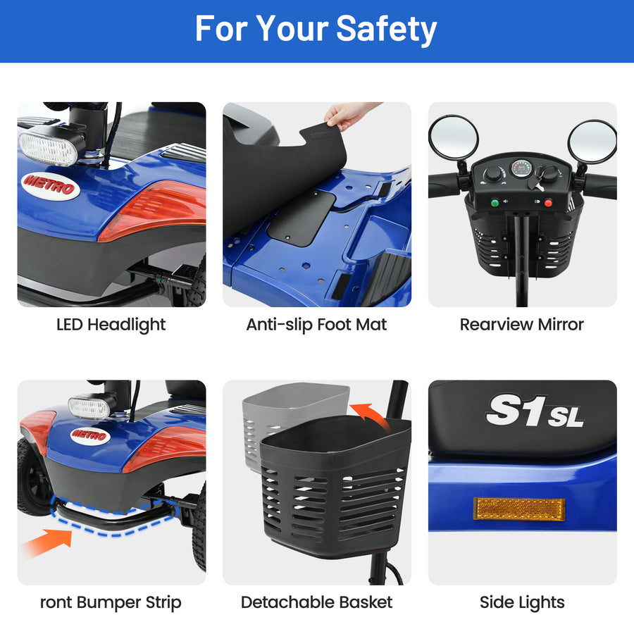 SEIZEEN Mobility Scooters for Seniors with Adjustable Seat, Rearview Mirrors, USB Charging Port,Powered Mobility Scooter for Adults,300W Motor,300 lbs Capacity,Blue