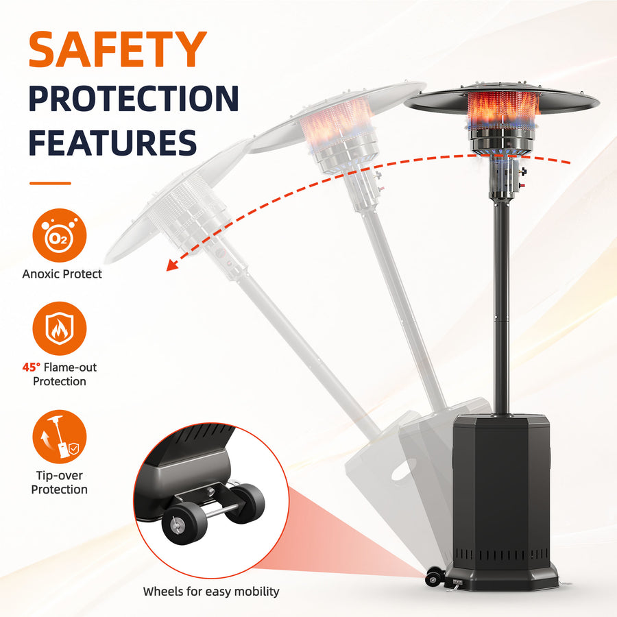 Patio Heaters for Outdoor Use, Propane Heaters w/ 12' Heating Radius, 50000 BTU Heavy Duty Heater w/ Overheating Protection System, Stainless Steel Flame Heater w/ Wheels, Gray