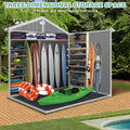 8x6FT Outdoor Storage Shed, Plastic Resin Shed w/Floor Lockable, Tool Bike Garden Patio Large Storage with Window, Sloped Top, Drainage Holes, 30MPH Wind Resistance