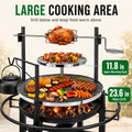 Seizeen Wood Fire Pit, 33'' Round Charcoal Grill Firepit Combo, Outdoor Iron BBQ Grill with Adjustable Cooking Grate, Portable Camping Grill & Outdoor Fireplace for Backyard Patio Picnic