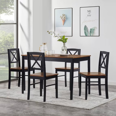 Seizeen Kitchen Table Chairs Set of 4, 5 Pieces Retro Dining Room Set W/Solid Wood Top, Rectangle Dining Table Set Breakfast Nook Set for Small Space Kitchen, Brown