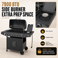 6-Burner Propane Gas Grill with Side Burner, 59000 BTU Outdoor BBQ Grill with Porcelain-Enameled Grates, Warming Rack, Side Tables, Bottle Opener, Thermometer & Wheels for Patio Backyard Cooking