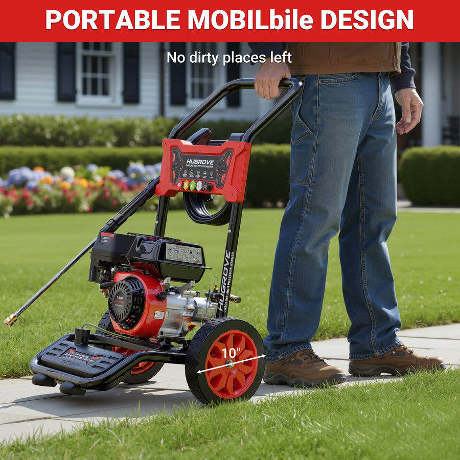 Seizeen 3600PSI Gas Powered Pressure Washer – 7HP Aluminum Pump, Built-In Foam Cannon, 4 Nozzles, 2.6GPM Flow Rate, 32.8FT Max Spray Distance