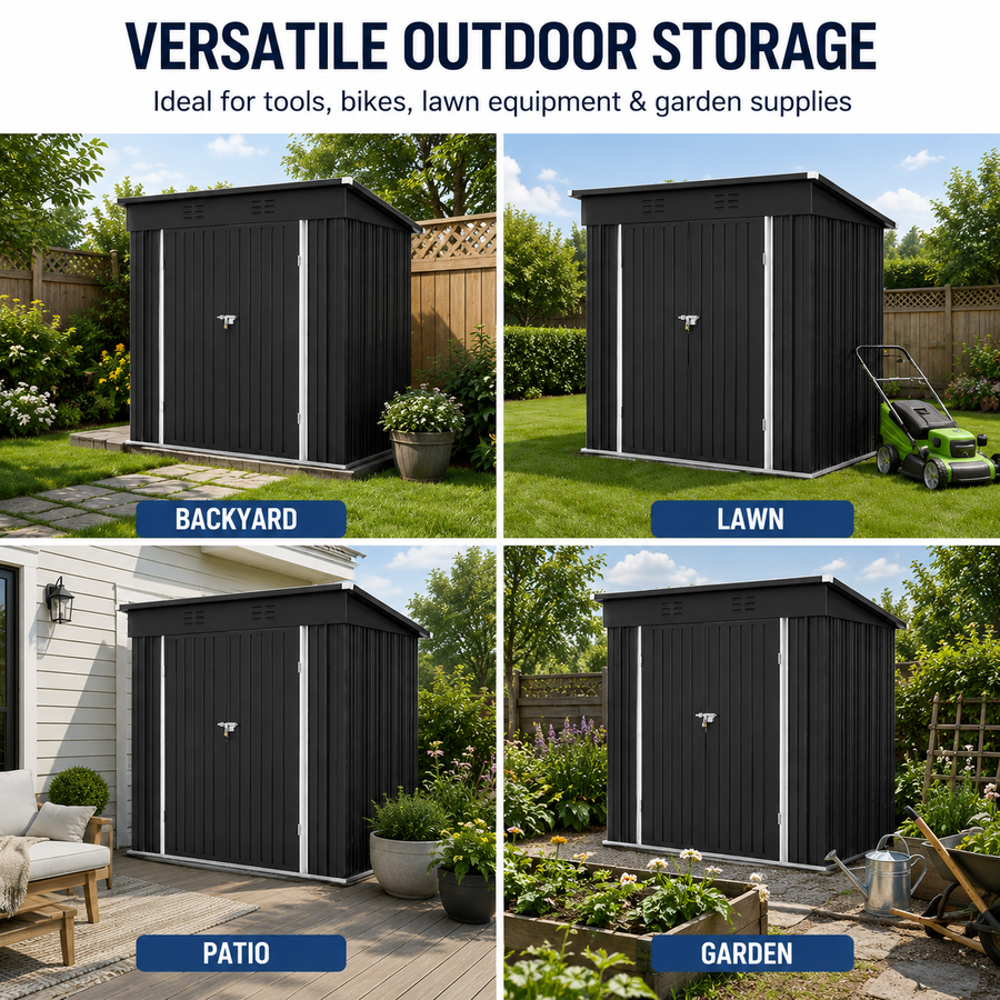 Seizeen 6x4FT Storage Shed, Metal Garden Tool Sheds & Outdoor Storage Clearance for Patio Backyard, Weatherproof and Lockable Outdoor Storage, Black