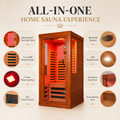 Seizeen Infrared Sauna with Red Light Lamp, 1-2 Persons Indoor Dry Sauna Room with 7 Carbon Crystal Heaters, Low EMF Okoume Wood Home Sauna Beaty Lamp, 7 Color Chromotherapy, Bluetooth Speaker