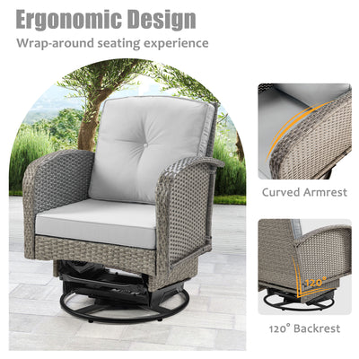 3-piece Patio Furniture Set on sale, Outdoor Patio Wicker Swivel Rocking Chair Set, Cushioned Porch Furniture for Balcony Backyard Deck, Light Gray