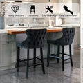 Seizeen Counter Height Bar Stools, Set of 2, Wing-back Velvet Dining Chairs with Soft Cushion, Solid Wood Legs, Button Tufted Decoration and Chrome Nailhead Trim, Black
