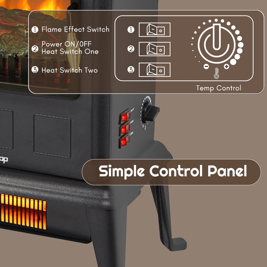 1500W Electric Heaters for Home, Seizeen 22"H Compact Electric Fireplace Space Heater, 19-Level Temperature Control System, ETL Certified, Overheating Safety Protection, Virtual Flame