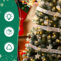 7.5 FT Snow Tipped Artificial Christmas Tree with 350 Warm White LED Lights & Remote, Hinged Xmas Pine Tree with Silver Ribbon Ornaments, Prelit Holiday Tree for Home Office Party Décor