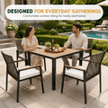 Outdoor Dining Set, 5-piece Outdoor Patio Furniture Table and Chairs Cushioned, Hollow Rattan Dining Table Set for 4, Bold Metal Frame, Acacia Woodtop, Umbrella Hole